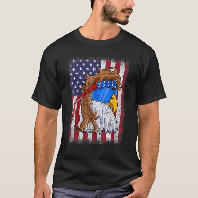 4 juli Amerikanska Flagga Patriotic Eagle Mullet U T Shirt (Framsida)