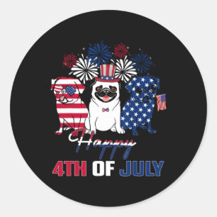 4 juli Amerikanska Flagga Three Red White Pug Blue Runt Klistermärke