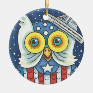 4 JULI AMERIKANSKA HOOT UGGLA HELGDAG ORNAMENT Rnd
