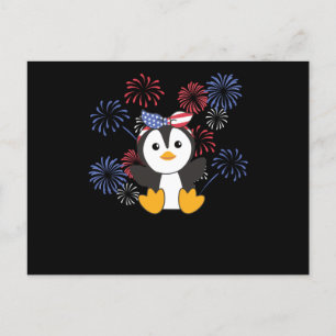 4 juli: Amerikanska Penguin Kids USA Fireworks Vykort