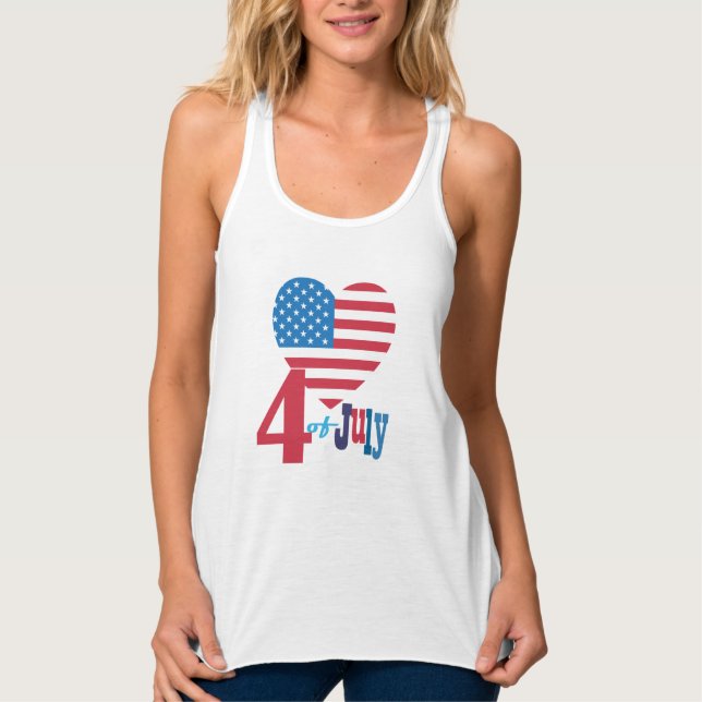 4 juli Amerikanska USA flagga Heart-Flagga Patriot Linne Med Racerback (Framsida)