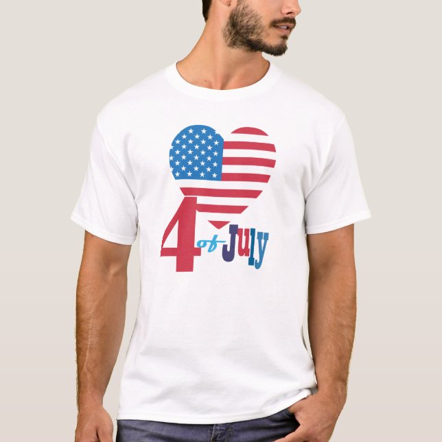 4 juli Amerikanska USA flagga Heart-Flagga Patriot T Shirt (Framsida)