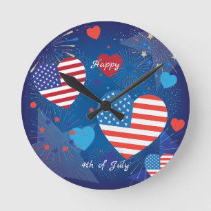 4 juli Amerikanska USA flagga Patriotic Party Rund Klocka
