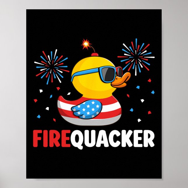 4 juli Anka Firequacker Patriotisk Fjärde Juli Poster (Framsidan)
