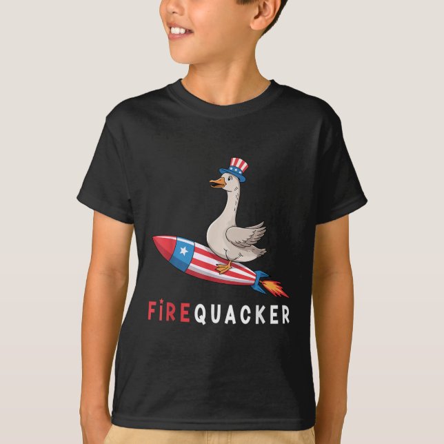 4 juli Anka Firequacker Patriotisk Fjärde Juli T Shirt (Framsida)