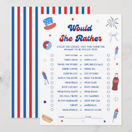 4 juli Baby Shower Gissa Vad Hon Föredrar Spelkort Inbjudningar