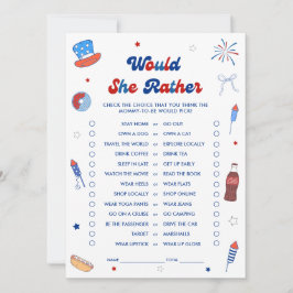 4 juli Baby Shower Gissa Vad Hon Föredrar Spelkort Inbjudningar