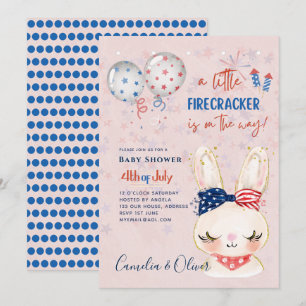 4 juli BABY SHOWER INBJUDAN Firecracker Bunny