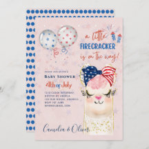 4 juli BABY SHOWER INBJUDAN Firecracker Llama