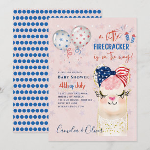 4 juli BABY SHOWER INBJUDAN Firecracker Llama