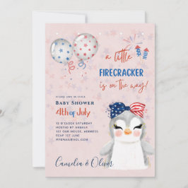 4 juli BABY SHOWER INBJUDAN Firecracker Penguin