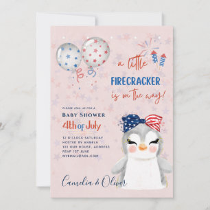 4 juli BABY SHOWER INBJUDAN Firecracker Penguin