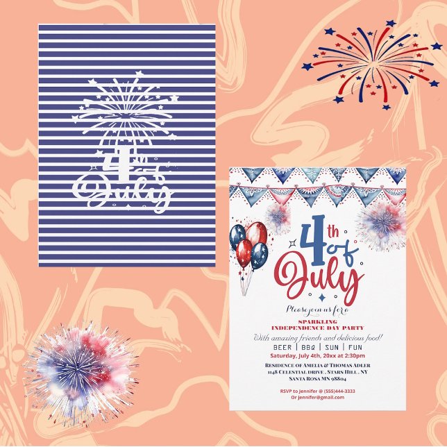 4 juli Ballonginbjudan till Modern Calligraphy Par Meddelande (4th July Calligraphy Independence Party Invitation)