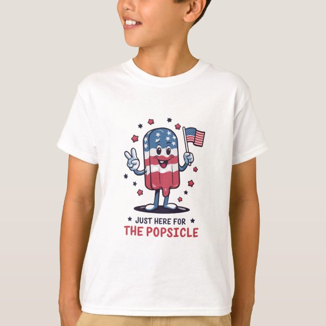 4 juli bara här för popsicle patriotisk t shirt (Framsida)