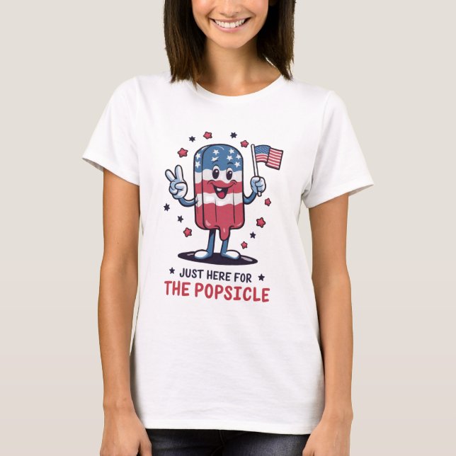4 juli bara här för popsicle patriotisk t shirt (Framsida)