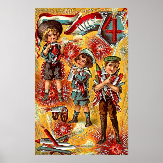 4 juli - Barn med Fireworks Poster (Framsidan)