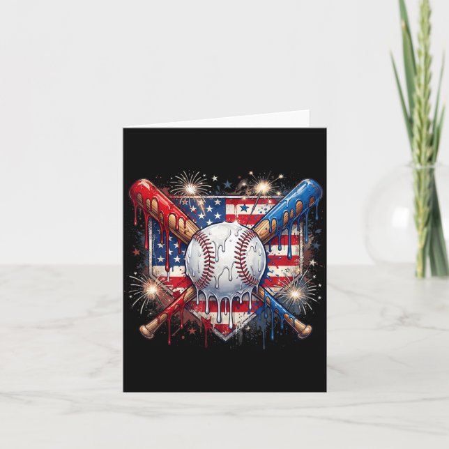 4 juli baseboll dropp glass patriotisk kort (Framsida)