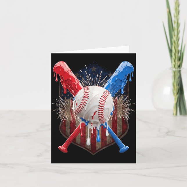 4 juli baseboll droppglass patriotisk kort (Framsida)