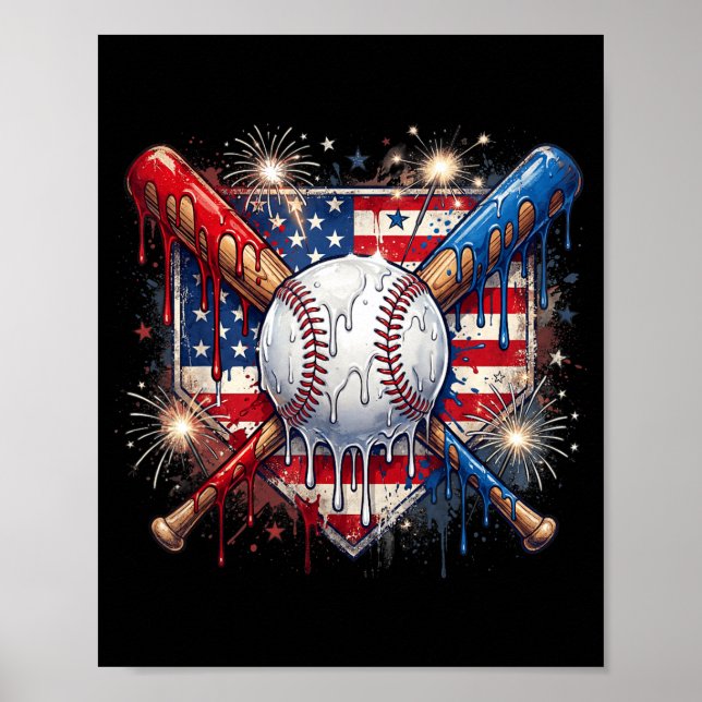 4 juli baseboll droppglass patriotisk poster (Framsidan)