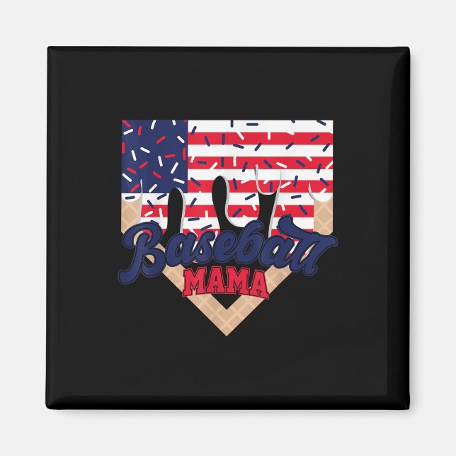 4 juli Baseboll Mamma Glass Dropp Baseboll Mamma Magnet (Framsidan)