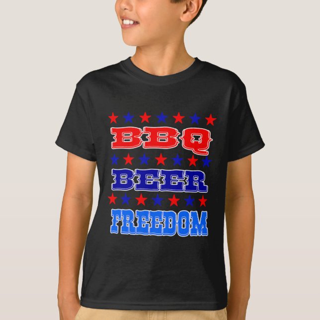 4 juli BBQ Beer Freedom Shirt America Proud Amer T Shirt (Framsida)