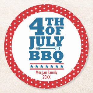 4 juli BBQ-fest Anpassat familjenamn Underlägg Papper Rund