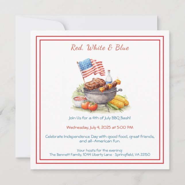 4 juli BBQ-inbjudan – Patriotisk bakgårdsfest  Julkort (Framsida)
