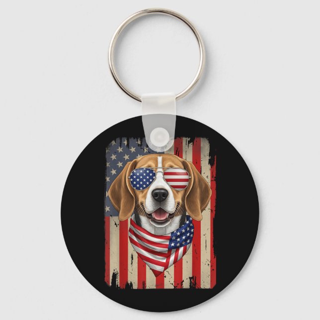 4 juli Beagle Hund Amerikansk Flagga USA Nyckelring (Framsida)