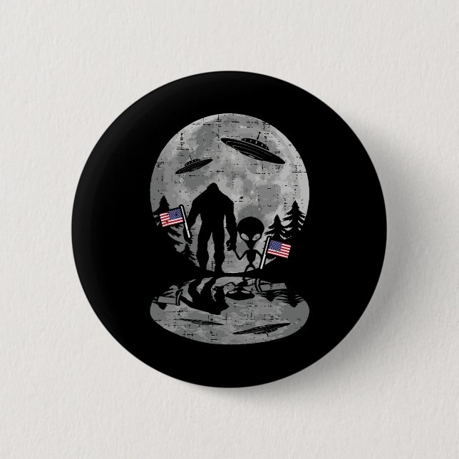 4 juli Bigfoot Alien Ufo Funny Patriotic Wome Knapp (Framsida)