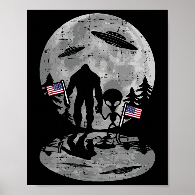 4 juli Bigfoot Alien Ufo Funny Patriotic Wome Poster (Framsidan)
