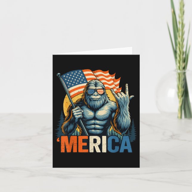 4 juli Bigfoot Merica Sten American Flagga Patr Kort (Framsida)