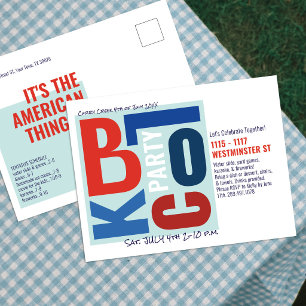 4 juli Block Fest Retro Type Grannfest Vykort
