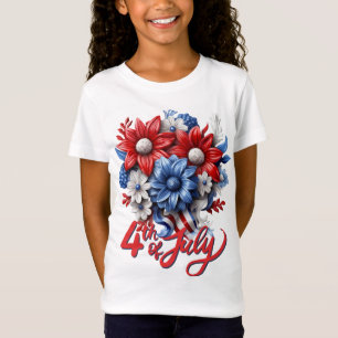 4 juli-blommor i rött, vitt och blått patriotiska t shirt