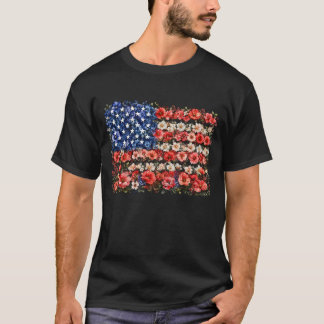 4 juli blomster USA amerikansk flagga T Shirt