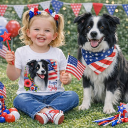 4 juli Border Collie Hund Barn T Shirt