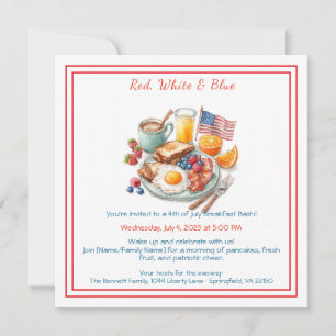 4 juli Breakfast Invitation – Patriotisk  Julkort