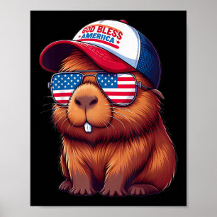 4 juli Capybara – Gud välsigne Amerika Hatt Och P Poster