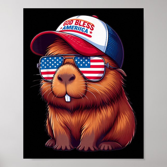 4 juli Capybara – Gud välsigne Amerika Hatt Och P Poster (Framsidan)