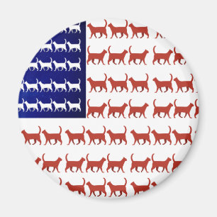 4 juli Cat Flagga White och Blue Magnet