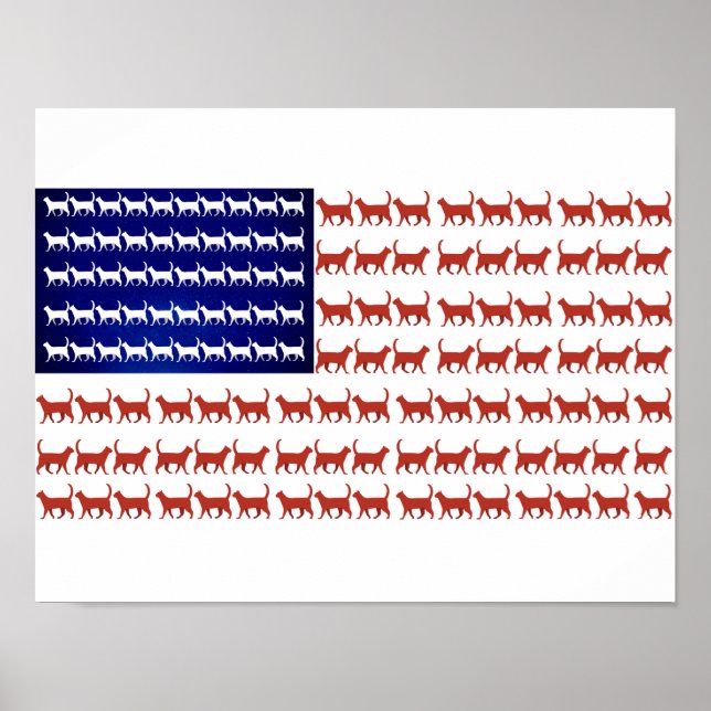 4 juli Cat Flagga White och Blue Poster (Framsidan)