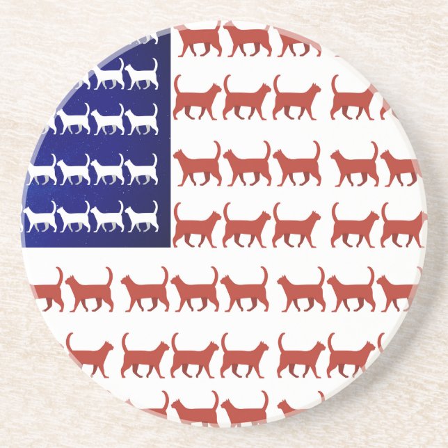 4 juli Cat Flagga White och Blue Underlägg (Framsidan)