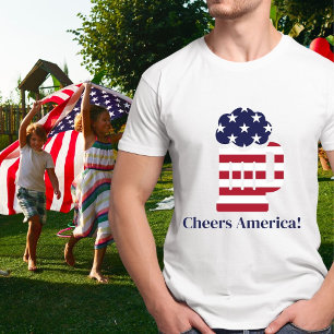 4 juli Cheers America Amerikansk Flagga Ölmugg T Shirt