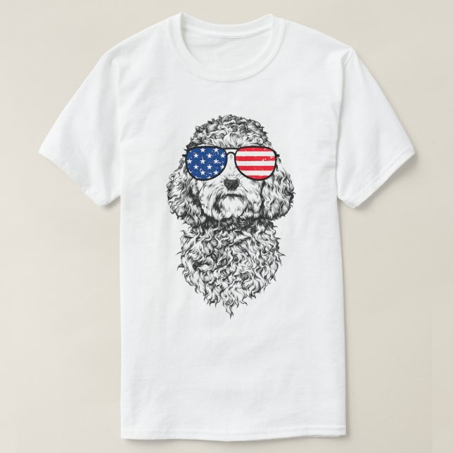 4 juli Cockapoo Doodle Hund Patriotic USA Sung T Shirt (Design framsida)