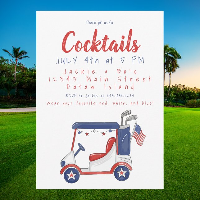 4 juli cocktailparty / Patriotisk golfkärra  Inbjudningar (Skapare uppladdad)