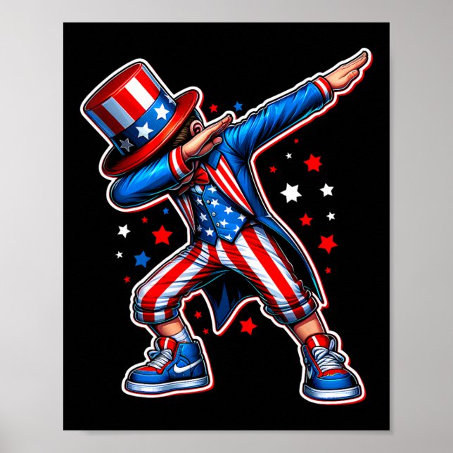 4 juli Coola Dabbing Boy American Flagga Patriot Poster (Framsidan)