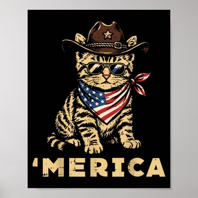 4 juli Cowboy Katt Merica Patriotiska Kvinnor Poster (Framsidan)