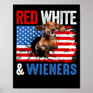 4 juli: Dachshund Hund tröja Red White and Wien Poster