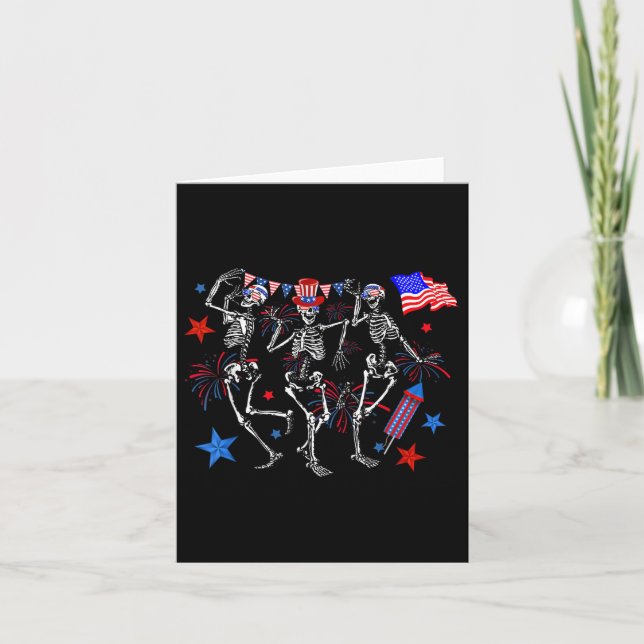 4 juli Dancing Skeletons USA flagga Fireworks P Kort (Framsida)