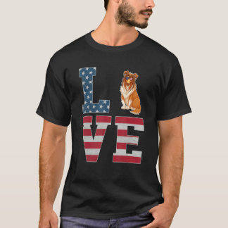 4 juli-dekoration Patriotisk kärlek Rough Collie H T Shirt