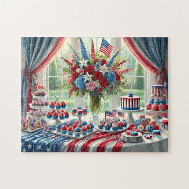4 juli dessertbord patriotiska sötsaker pussel (Horisontell)